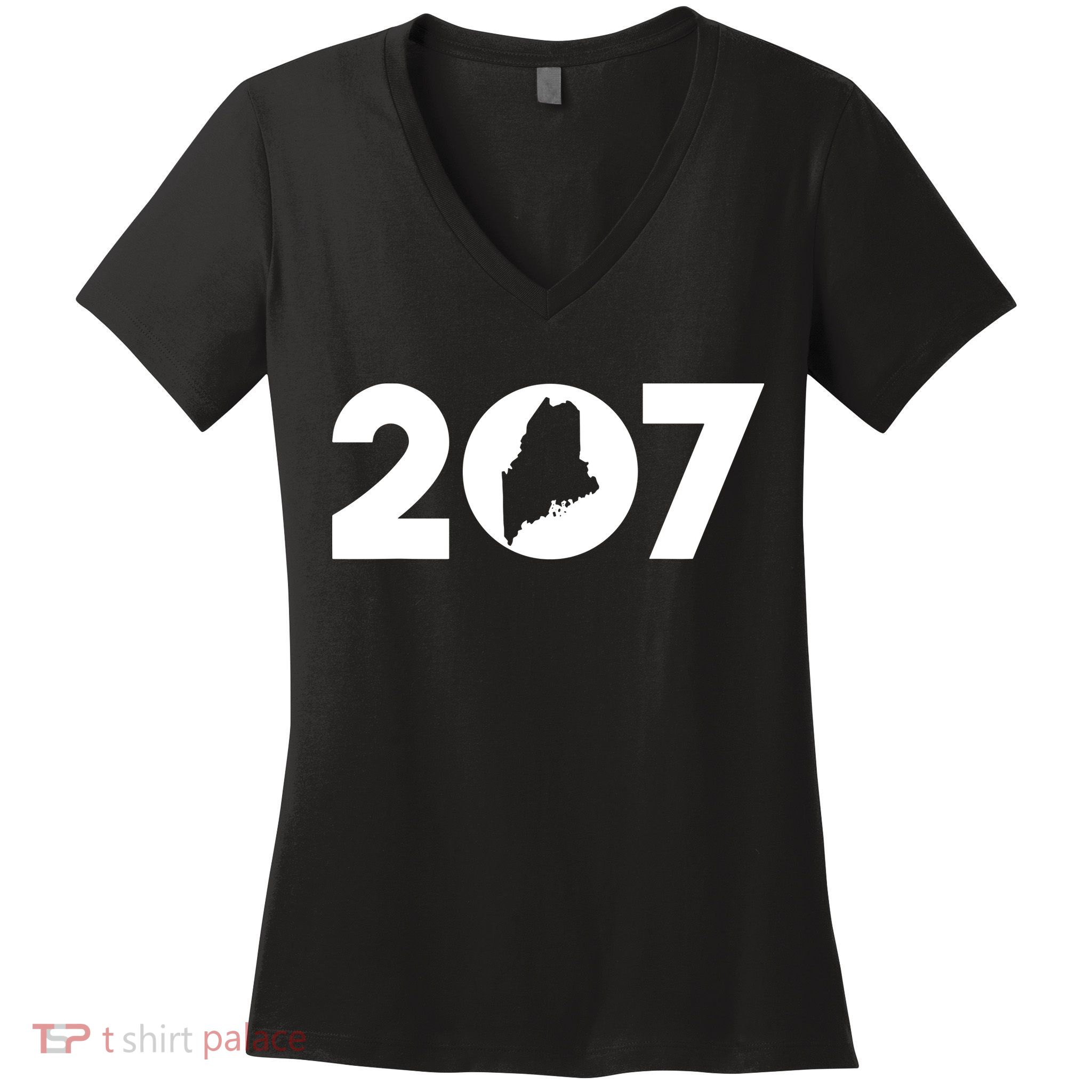 Maine Map Inside The 207 Area Code Maine Me Pride Women's V-Neck T-Shirt