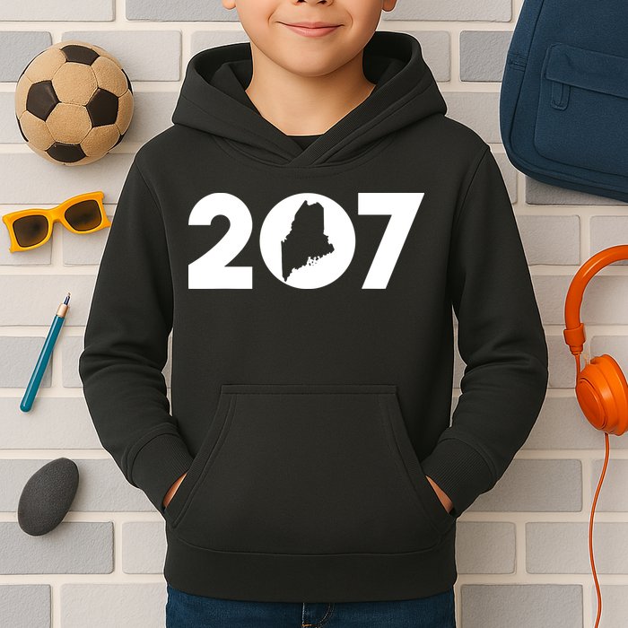 Maine Map Inside The 207 Area Code Maine Me Pride Kids Hoodie