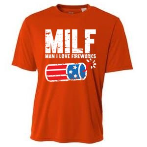 MILF Man I Love Fireworks 4th Of July Funny Fourth Of July Cooling Performance Crew T-Shirt