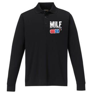 MILF Man I Love Fireworks 4th Of July Funny Fourth Of July Performance Long Sleeve Polo