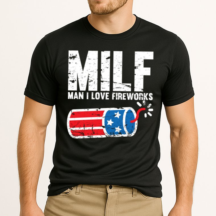 MILF Man I Love Fireworks 4th Of July Funny Fourth Of July Cooling Performance Crew T-Shirt