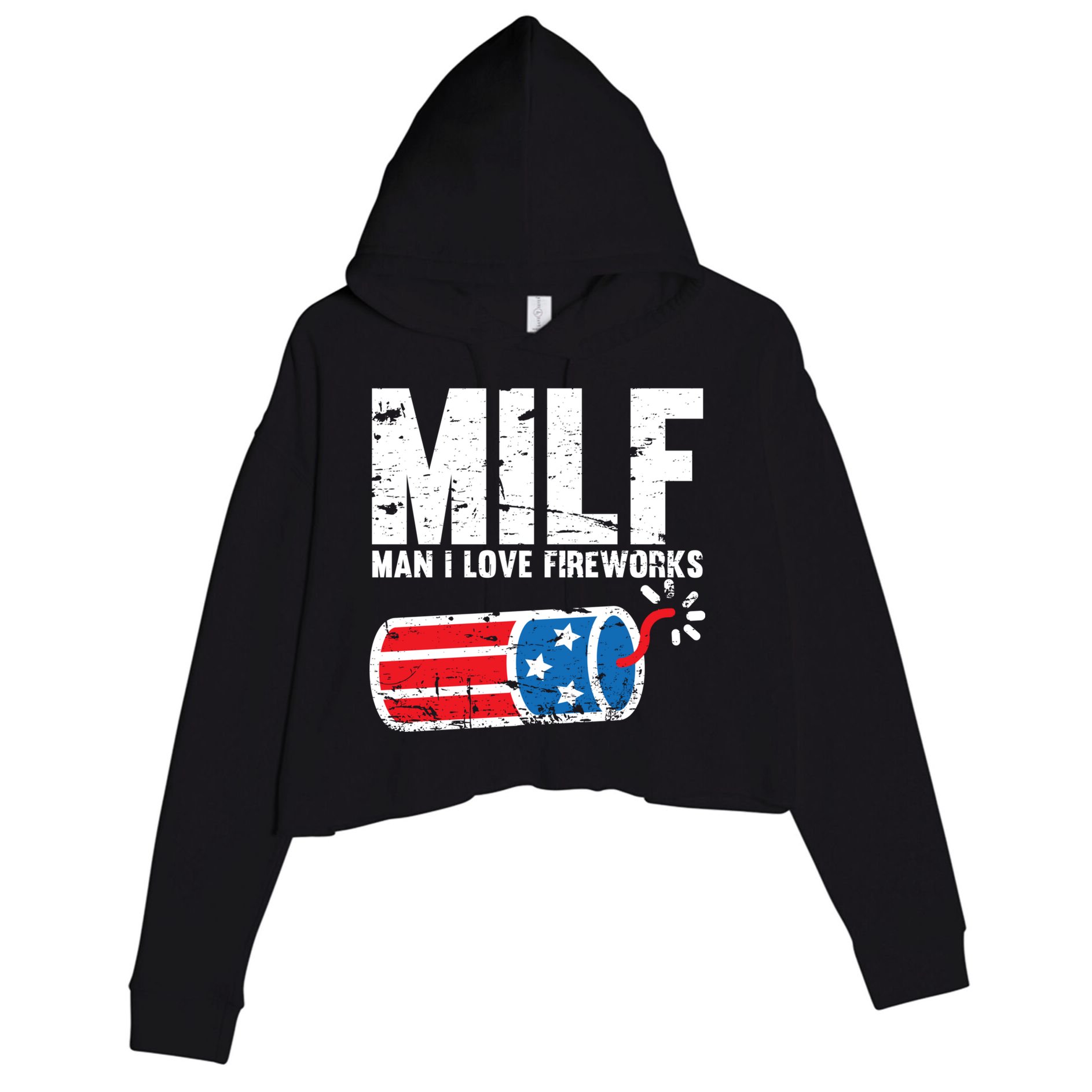 MILF Man I Love Fireworks 4th Of July Funny Fourth Of July Crop Fleece Hoodie