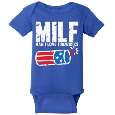 MILF Man I Love Fireworks 4th Of July Funny Fourth Of July Baby Bodysuit