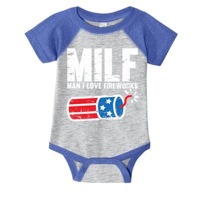 MILF Man I Love Fireworks 4th Of July Funny Fourth Of July Infant Baby Jersey Bodysuit