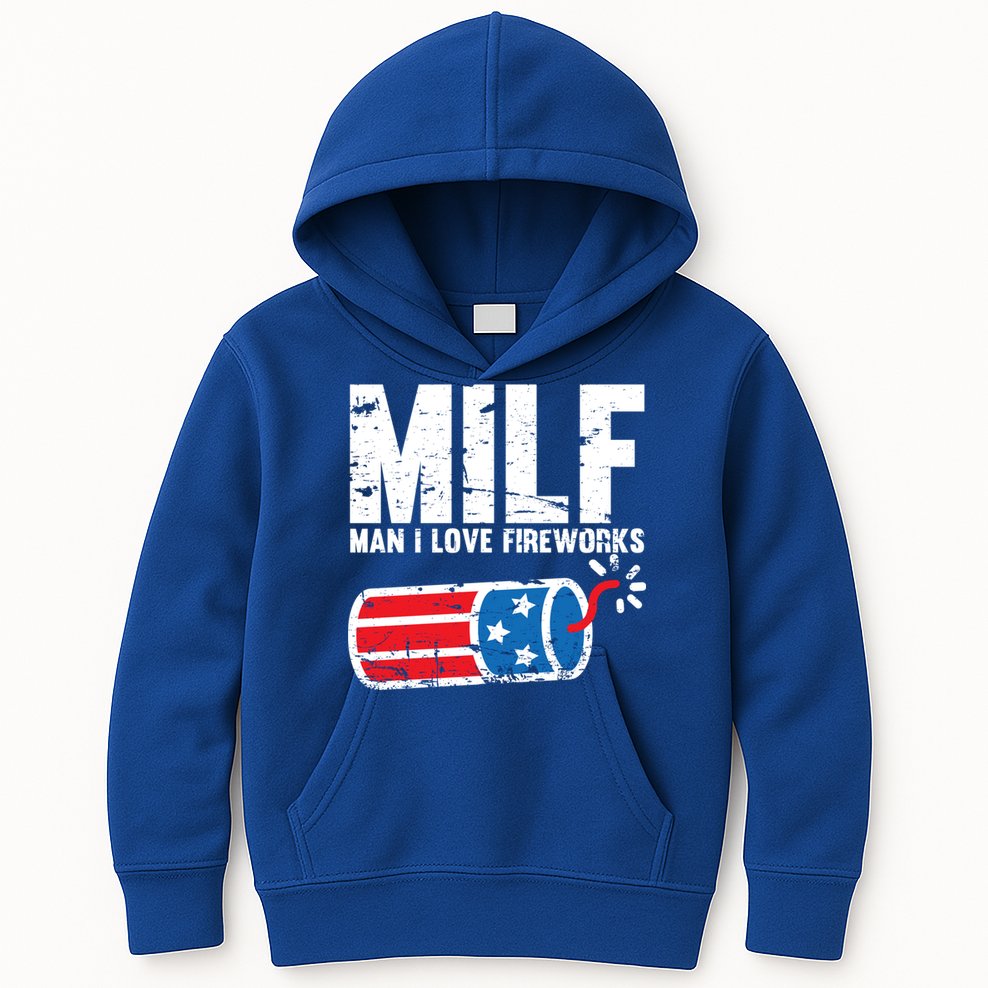 MILF Man I Love Fireworks 4th Of July Funny Fourth Of July Kids Hoodie