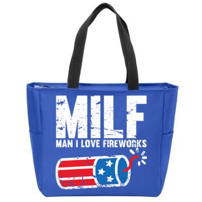 MILF Man I Love Fireworks 4th Of July Funny Fourth Of July Zip Tote Bag