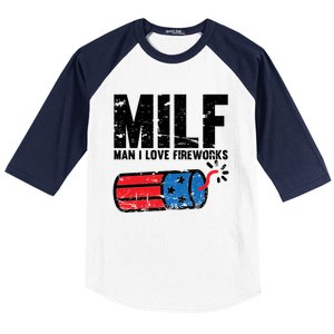 MILF Man I Love Fireworks 4th Of July Funny Fourth Of July Baseball Sleeve Shirt