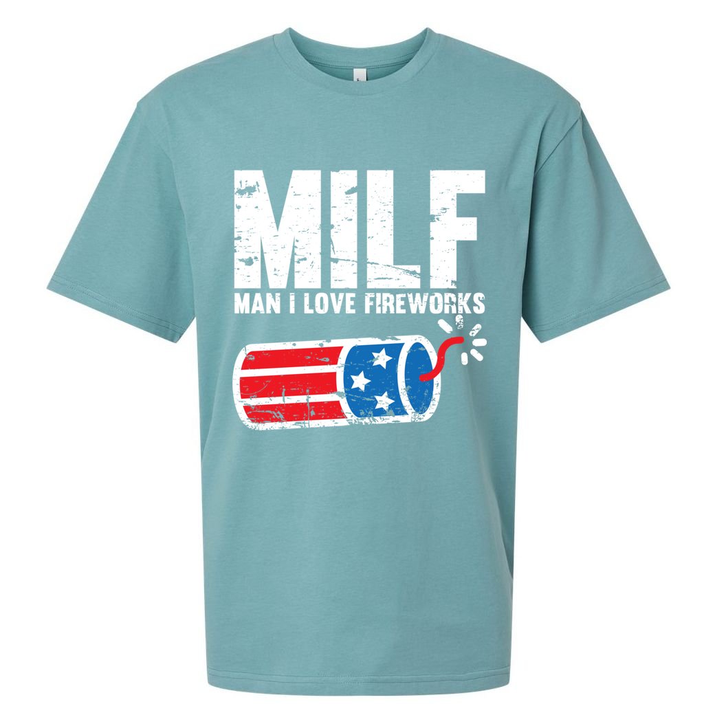 MILF Man I Love Fireworks 4th Of July Funny Fourth Of July Sueded Cloud Jersey T-Shirt