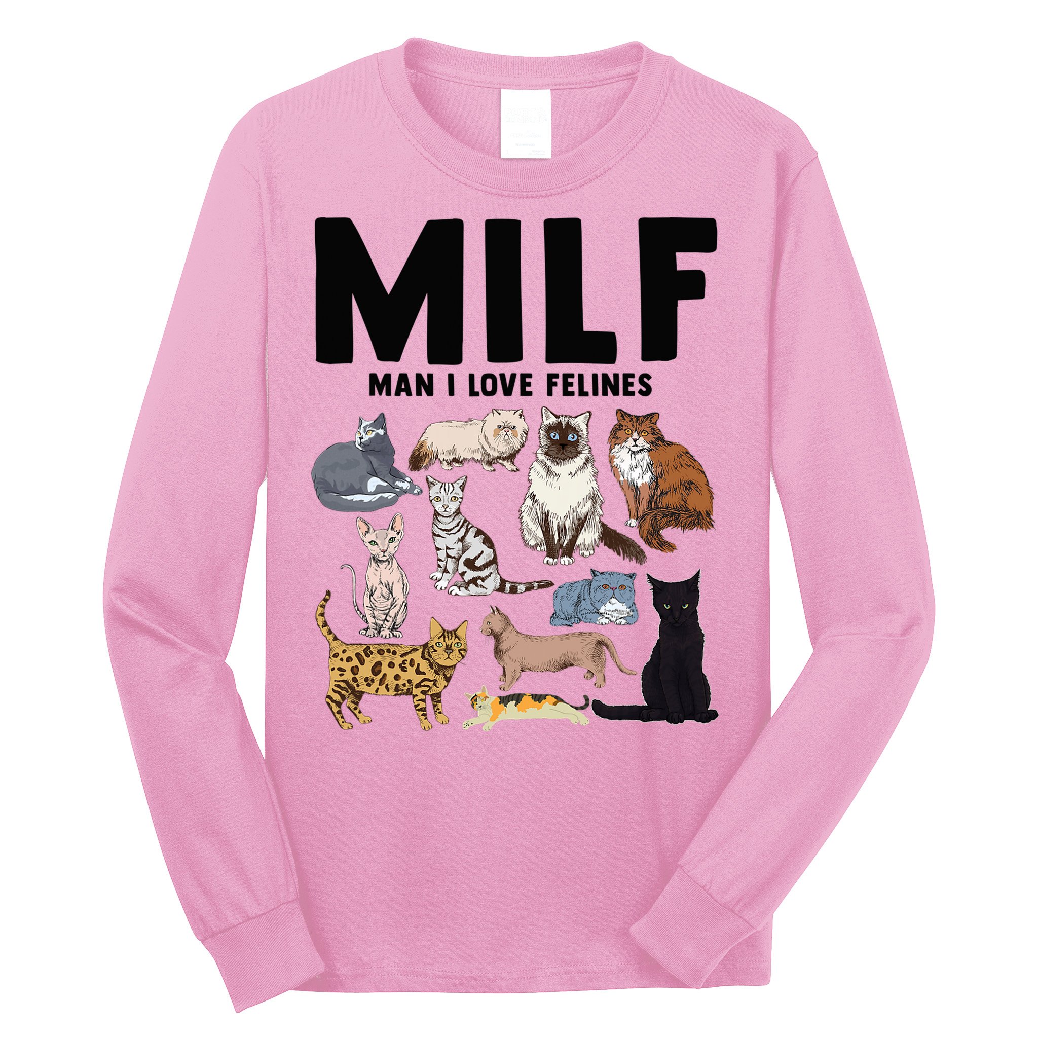MILF Man I Love Felines Funny Cat Vintage Long Sleeve Shirt