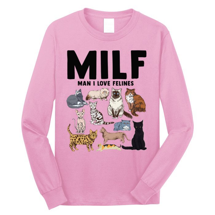 MILF Man I Love Felines Funny Cat Vintage Long Sleeve Shirt