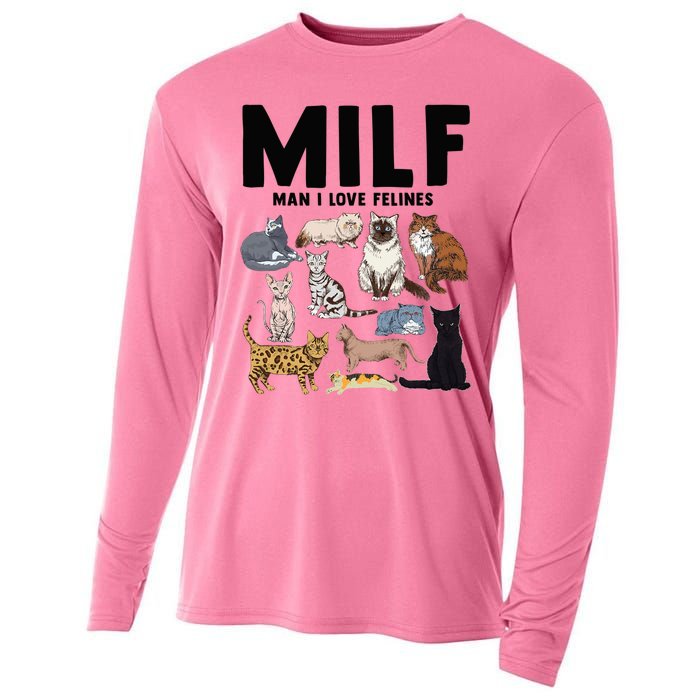 MILF Man I Love Felines Funny Cat Vintage Cooling Performance Long Sleeve Crew