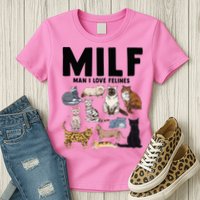 MILF Man I Love Felines Funny Cat Vintage Womens T-Shirt