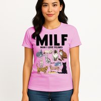 MILF Man I Love Felines Funny Cat Vintage Womens T-Shirt