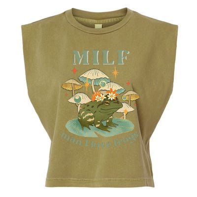 MILF Man I Love Frogs Vintage Retro Frog And Fungi Mushroom Garment-Dyed Women's Muscle Tee