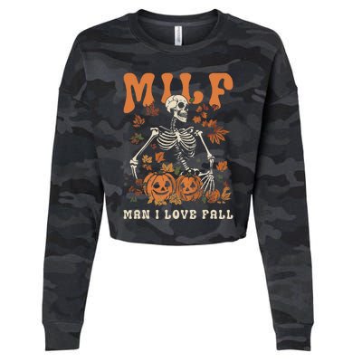 MILF Man I Love Fall Skeleton Pumpkin Thankgiving Funny Cropped Pullover Crew