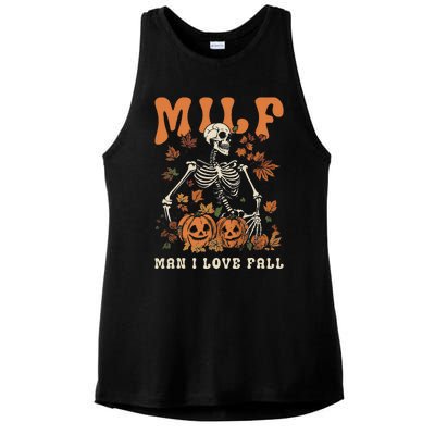 MILF Man I Love Fall Skeleton Pumpkin Thankgiving Funny Ladies PosiCharge Tri-Blend Wicking Tank