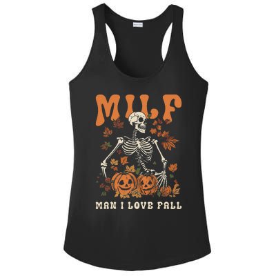 MILF Man I Love Fall Skeleton Pumpkin Thankgiving Funny Ladies PosiCharge Competitor Racerback Tank