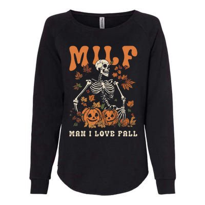 MILF Man I Love Fall Skeleton Pumpkin Thankgiving Funny Womens California Wash Sweatshirt