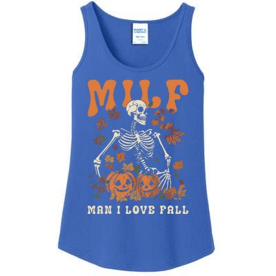 MILF Man I Love Fall Skeleton Pumpkin Thankgiving Funny Ladies Essential Tank