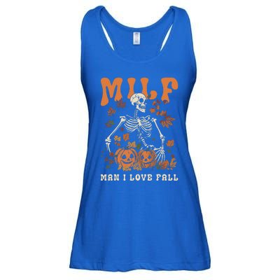 MILF Man I Love Fall Skeleton Pumpkin Thankgiving Funny Ladies Essential Flowy Tank