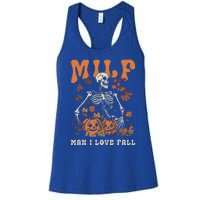 MILF Man I Love Fall Skeleton Pumpkin Thankgiving Funny Women's Racerback Tank