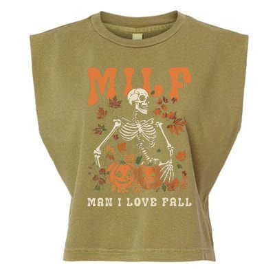 MILF Man I Love Fall Skeleton Pumpkin Thankgiving Funny Garment-Dyed Women's Muscle Tee