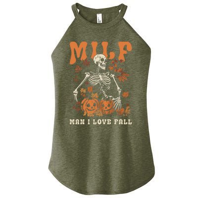 MILF Man I Love Fall Skeleton Pumpkin Thankgiving Funny Women's Perfect Tri Rocker Tank