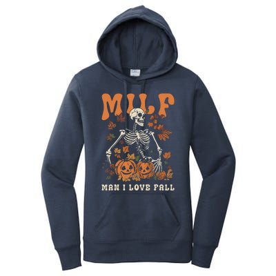 MILF Man I Love Fall Skeleton Pumpkin Thankgiving Funny Women's Pullover Hoodie