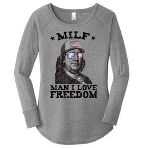 MILF Man I Love Freedom Ben Franklin 4th Of July Patriotic Women's Perfect Tri Tunic Long Sleeve Shirt