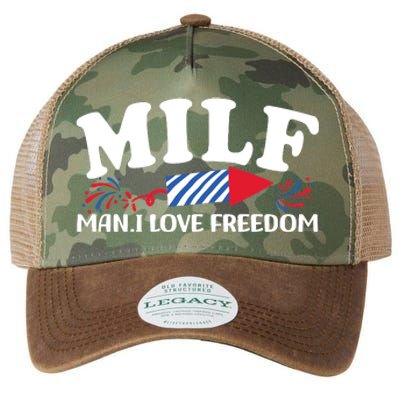 Milf Man I Love Freedom Funny 4th Of July Legacy Tie Dye Trucker Hat