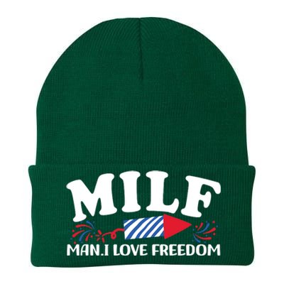 Milf Man I Love Freedom Funny 4th Of July Knit Cap Winter Beanie