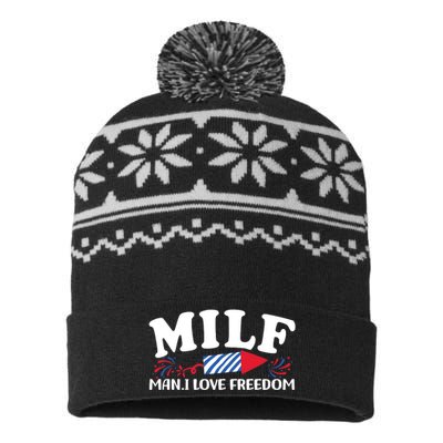 Milf Man I Love Freedom Funny 4th Of July USA-Made Snowflake Beanie