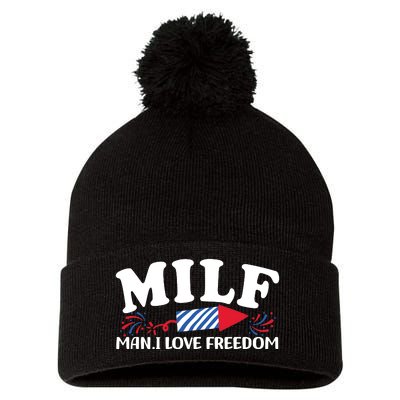 Milf Man I Love Freedom Funny 4th Of July Pom Pom 12in Knit Beanie