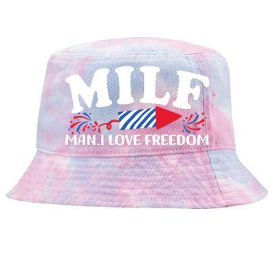 Milf Man I Love Freedom Funny 4th Of July Tie-Dyed Bucket Hat