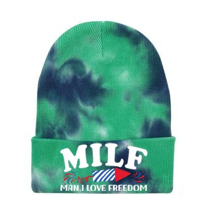 Milf Man I Love Freedom Funny 4th Of July Tie Dye 12in Knit Beanie