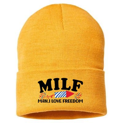 Milf Man I Love Freedom Funny 4th Of July Sustainable Knit Beanie