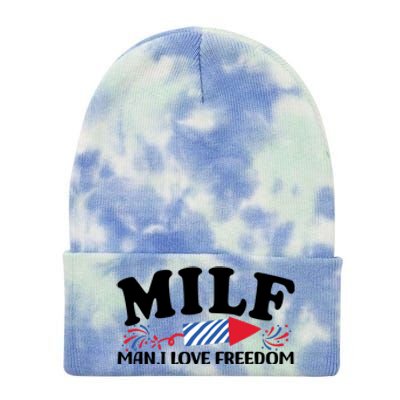 Milf Man I Love Freedom Funny 4th Of July Tie Dye 12in Knit Beanie