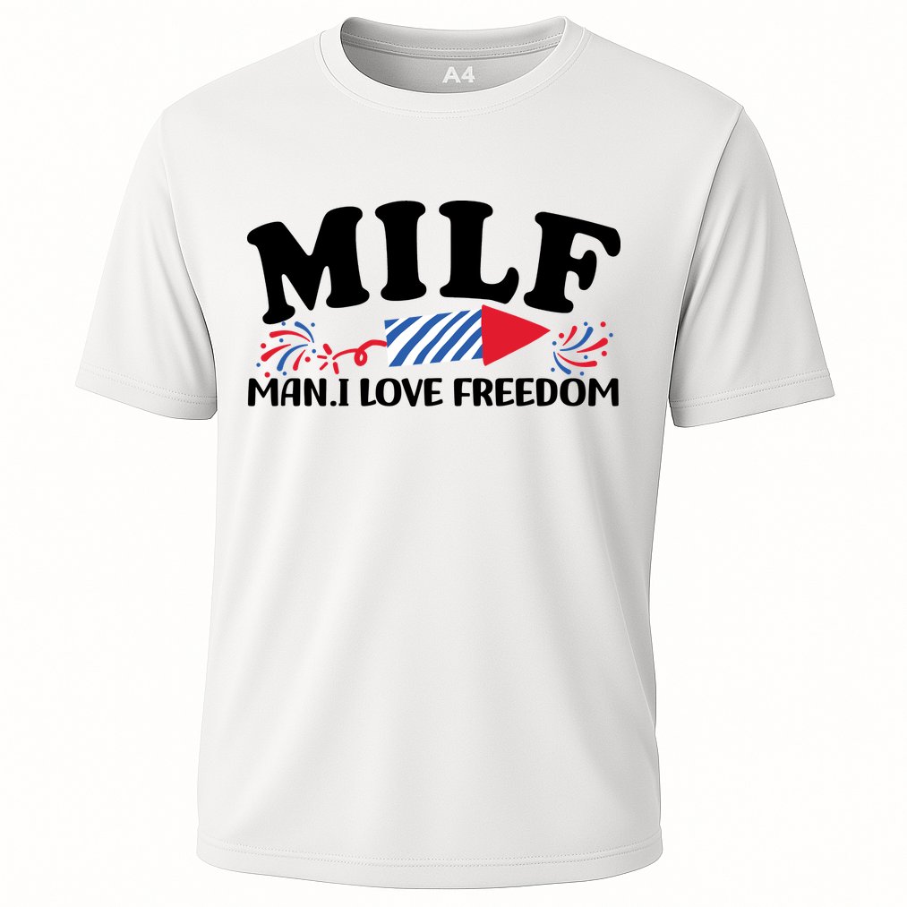 Milf Man I Love Freedom Funny 4th Of July Cooling Performance Crew T-Shirt