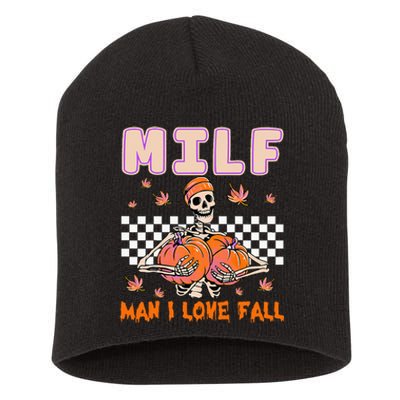 MILF Man I Love Fall Funny Skeleton Pumpkin Halloween Season Short Acrylic Beanie