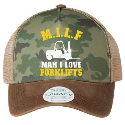 M.I.L.F Man I Love Forklifts Jokes Funny Forklift Driver Legacy Tie Dye Trucker Hat