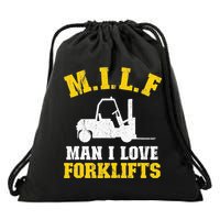 M.I.L.F Man I Love Forklifts Jokes Funny Forklift Driver Drawstring Bag