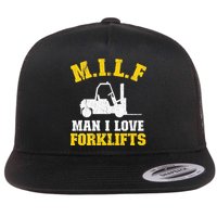 M.I.L.F Man I Love Forklifts Jokes Funny Forklift Driver Flat Bill Trucker Hat