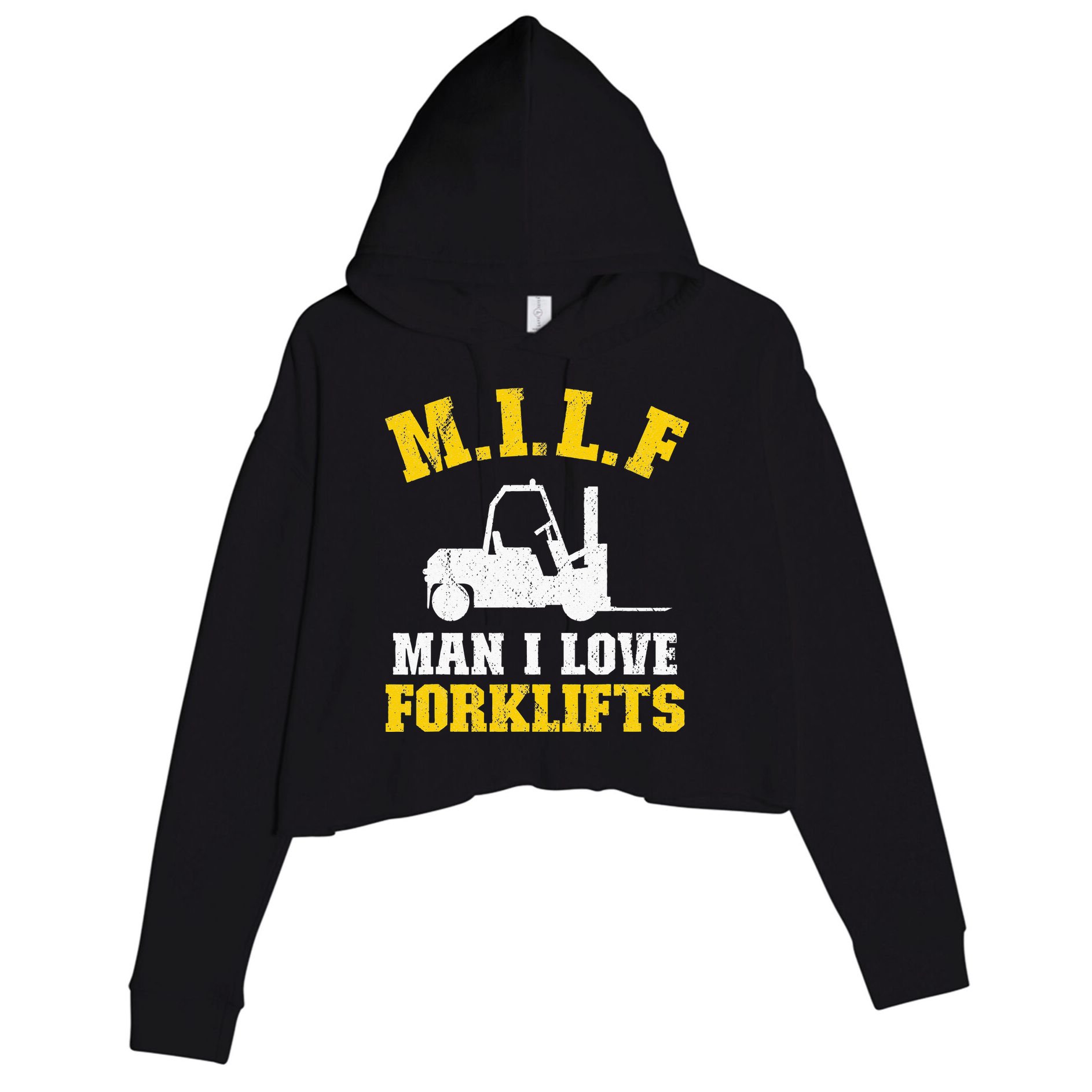 M.I.L.F Man I Love Forklifts Jokes Funny Forklift Driver Crop Fleece Hoodie