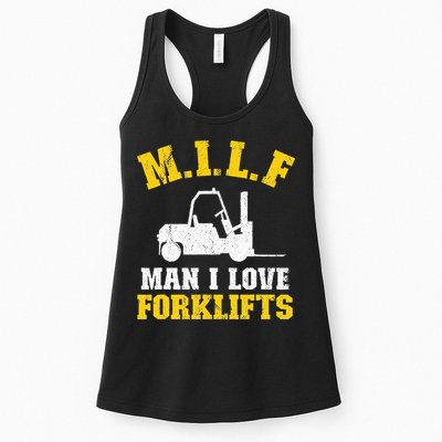 M.I.L.F Man I Love Forklifts Jokes Funny Forklift Driver Womens Tank Top