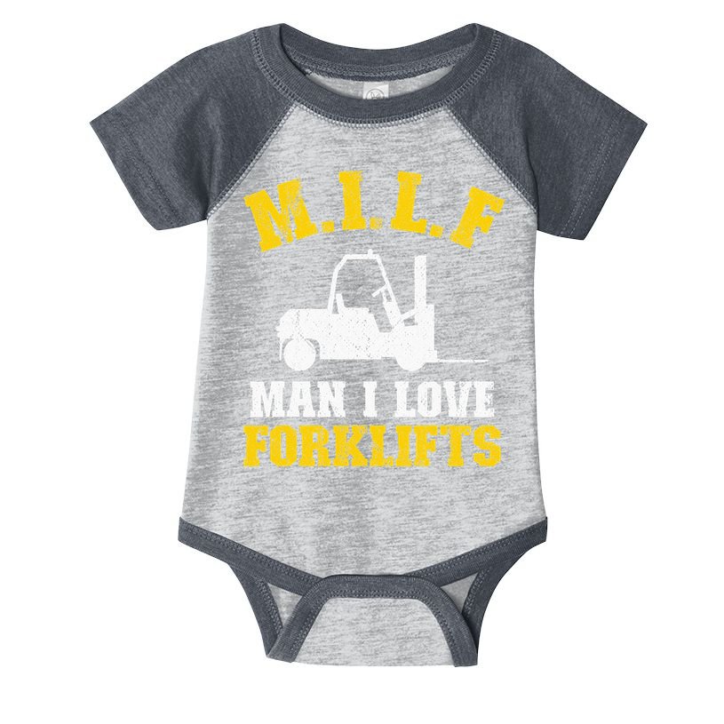 M.I.L.F Man I Love Forklifts Jokes Funny Forklift Driver Infant Baby Jersey Bodysuit