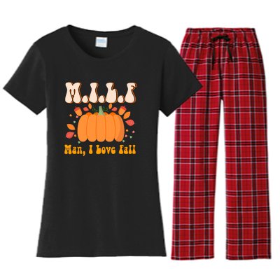 MILF Man I Love Fall Funny Pumpkin Autumn Lover Women's Flannel Pajama Set