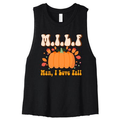 MILF Man I Love Fall Funny Pumpkin Autumn Lover Women's Racerback Cropped Tank