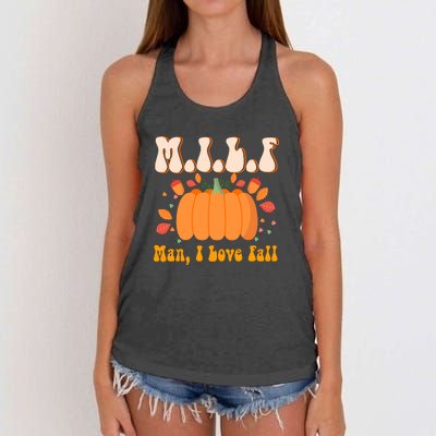 MILF Man I Love Fall Funny Pumpkin Autumn Lover Women's Knotted Racerback Tank