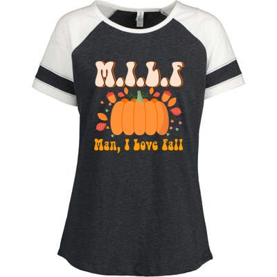 MILF Man I Love Fall Funny Pumpkin Autumn Lover Enza Ladies Jersey Colorblock Tee