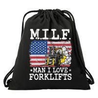 M.I.L.F. Man I Love Forklifts American Flag Forklift Driver Drawstring Bag